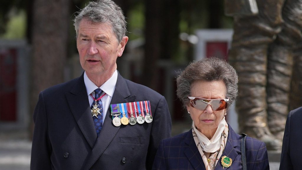 Princess Anne and Sir Tim Laurence pictured all through ‘solemn’ travel in a foreign country