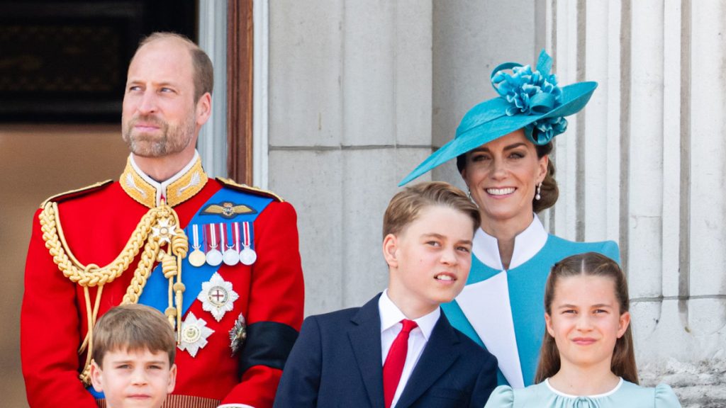 Prince William and Kate Middleton pose for circle of relatives photograph at Kensington Palace house following Trooping the Color