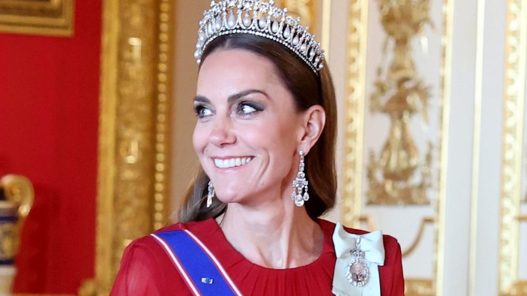 Kate Middleton is breathtaking in crimson Givenchy robe and favorite tiara