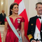 Queen Mary wows in diamond tiara and purple ballgown at Latvia state dinner party