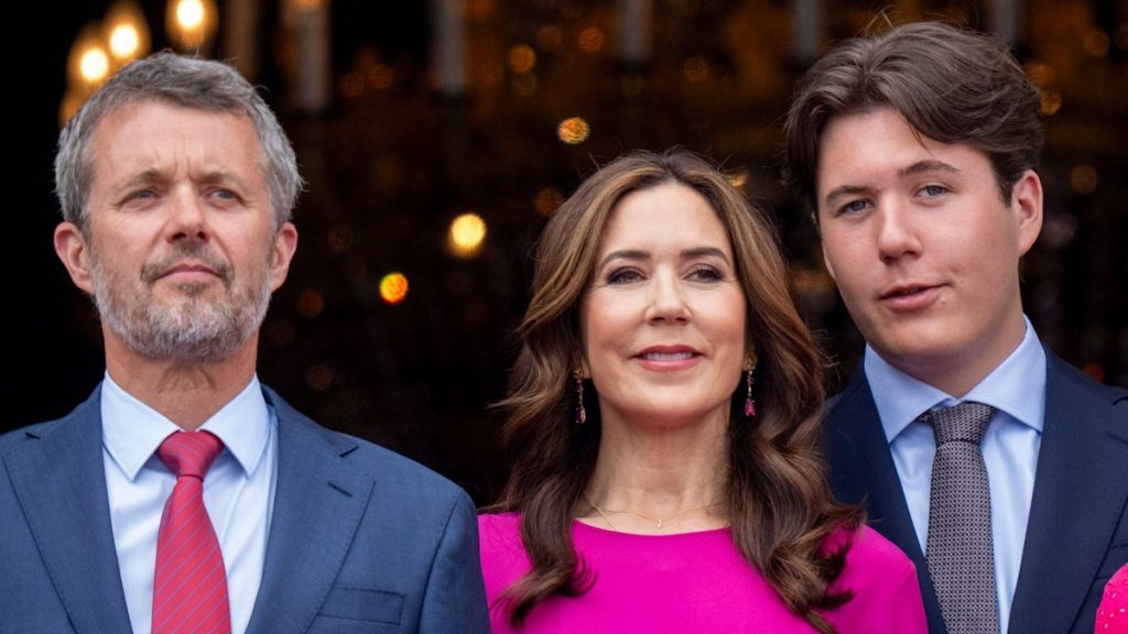 Crown Prince Christian, 20, steps in as King Frederik and Queen Mary depart the rustic