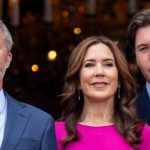 Crown Prince Christian, 20, steps in as King Frederik and Queen Mary depart the rustic
